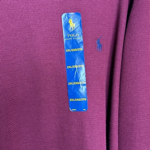 NEW Polo Ralph Lauren Men's 2XL Burgundy Waffle Knit Thermal Crewneck T-Shirt. - Picture 4 of 11